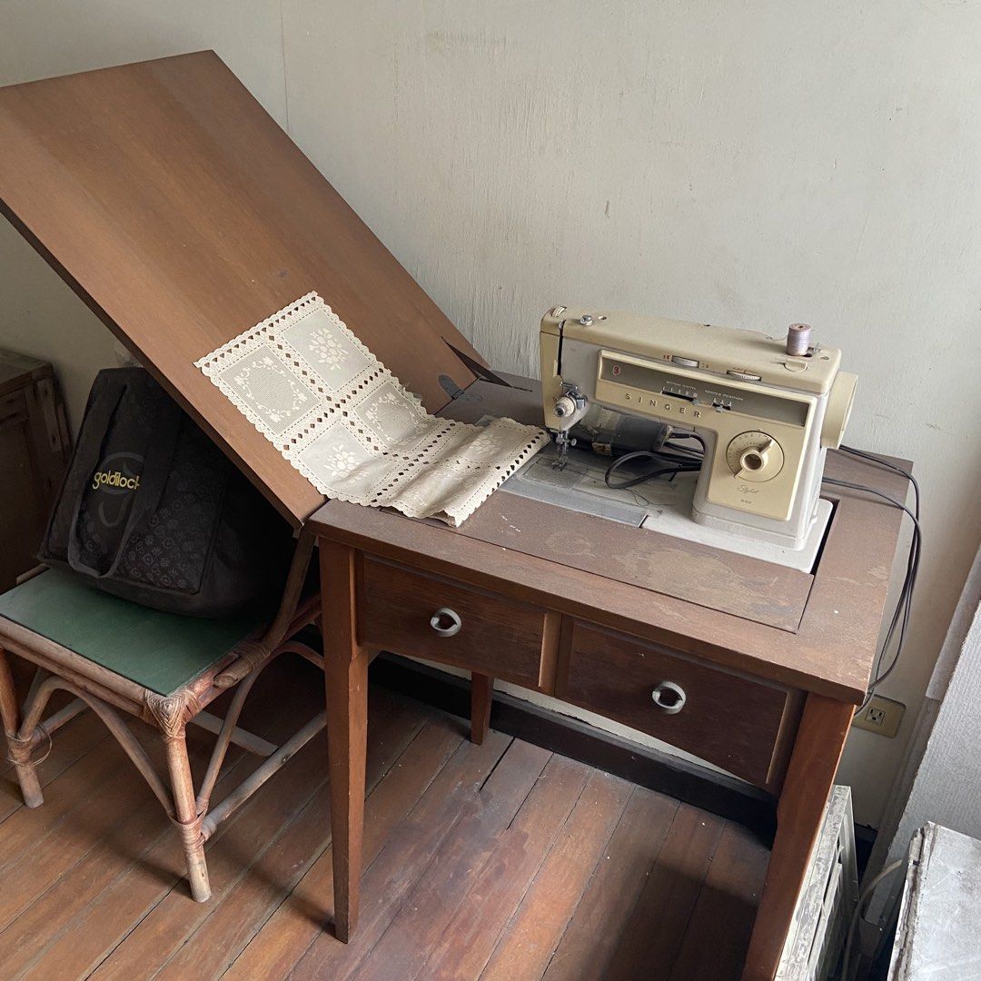 Singer Stylist 630 Sewing Machine (Category: Other Home Appliances) located in Paranaque City. Submitted by furniture_seller_jay (Listing ID 1439266950, Image 3). Description: 110 volt Good for displaying - Vintage Singer Stylist 630 sewing machine - Cream-colored body - Wooden cabinet with two drawers - Fold-out extension - Visible stitch width and needle position selector .