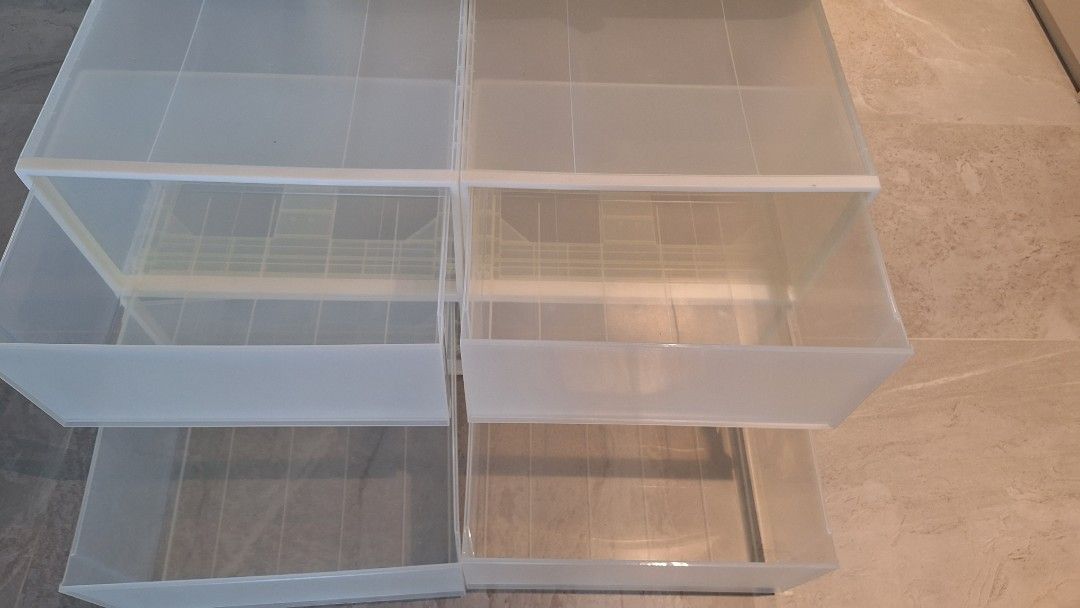 Stackable Plastic Storage Boxes (Category: Storage Boxes & Baskets) located in Petaling Jaya. Submitted by secretlover885 (Listing ID 1439420564, Image 2). Description: - Stackable plastic storage boxes - Clear design for easy content visibility - Pull-out drawers for convenient access dimensions for each box: 55x 44x 29cm bought in Muji store, good quality and condition RM80 for all.