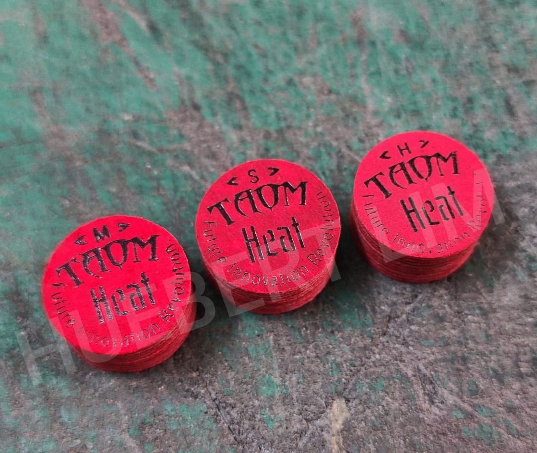 TAOM Heat Billiard Cue Tips - Soft, medium and hard (Category: Billiards and Bowling) located in Manila. Submitted by huebert_lim (Listing ID 1439270533, Image 1). Description: Taom’s newest precision breakthrough tips. Heat is a 9-layer pigskin tip designed to feel the same from edge to centre, ensuring solid control. Slightly firmer than the Taom Pro tip at each hardness level, Heat delivers a clean, gripping contact on the cue ball — like a li