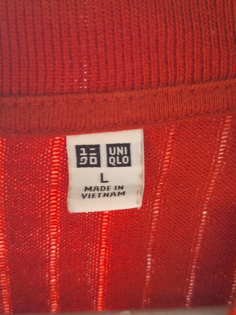 Uniqlo Red Short Sleeve Top (Category: Blouses) located in Malaybalay. Submitted by mags_sofia (Listing ID 1439368763, Image 2). Description: - Features a collared neckline with three buttons - Made of 100% cotton - Made in Vietnam - Textured, ribbed design MOP: GCash, BPI Transfer MOD: LBC COP (SF is paid upon pickup); J&T (initial payment is 100 pesos; increment and decrement are processed after item is shipped) SF: c/o buyer, ships from Malayb