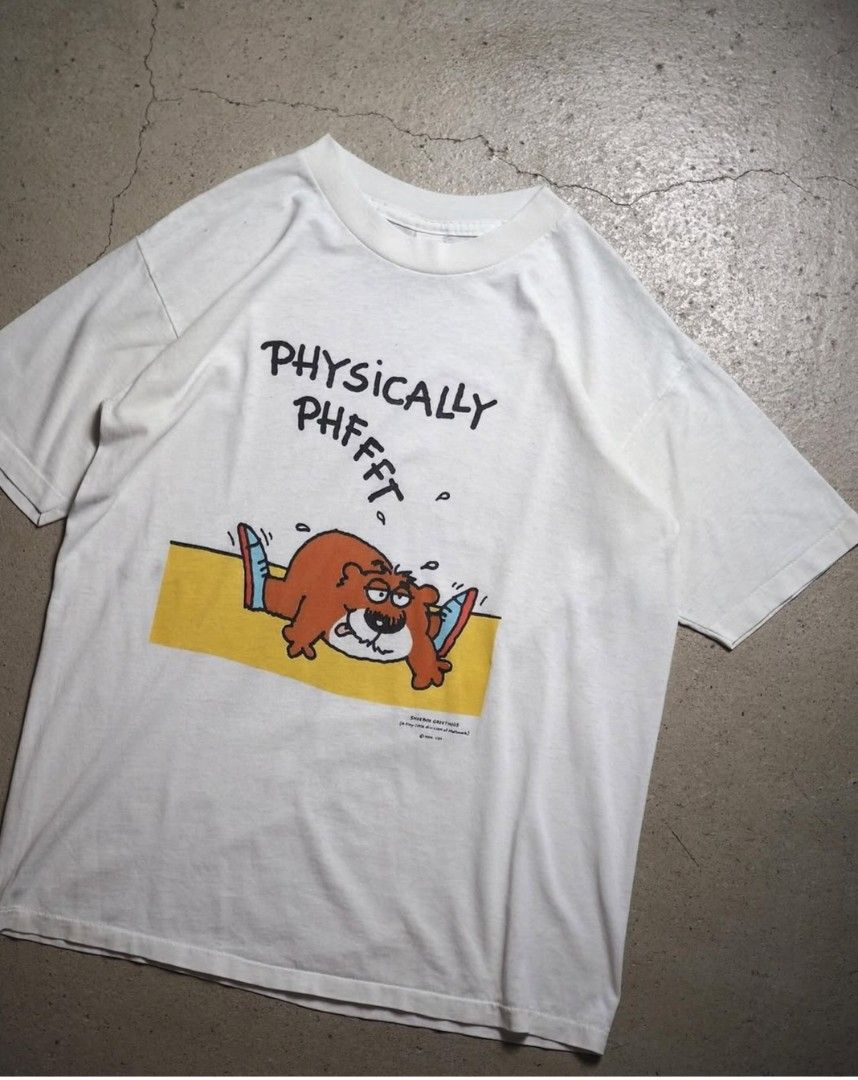 Vintage Graphic Tee - Physically Phffft (Category: Tshirts & Polo Shirts ) located in Cabuyao City. Submitted by roronhilira (Listing ID 1439375531, Image 1). Description: 80s Shoebox Hallmark Funny tee* Cut tag Ssatw 21 width 25 length good condition 500 shipped DM 📥.