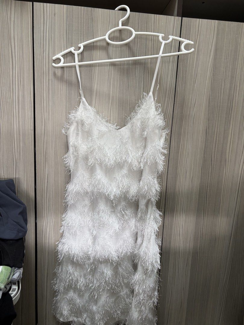White Fringe Mini Dress (Category: Dresses) located in Manila. Submitted by ocampomadie (Listing ID 1439263007, Image 1). Description: - White mini dress - Unique fringe design - Spaghetti straps - V-neckline - Soft, textured fabric - Ideal for parties and special occasions.