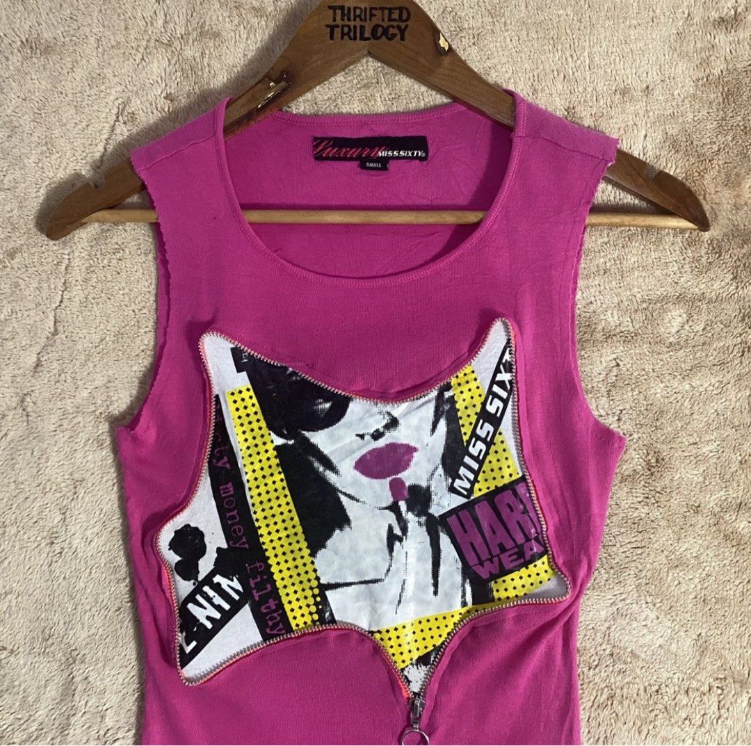 Y2K Miss Sixty Graphic Tank Top (Category: Sleeveless) located in Roxas City. Submitted by thrifted.trilogy (Listing ID 1439401752, Image 2). Description: Miss Sixty Graphic Tank Top Size on tag: Small Width: 14 Length: 22 Pm me for more details.