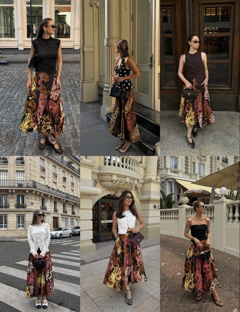 ZARA Brown Printed Asymmetric Skirt (Category: Skirts) located in Manila. Submitted by ccollection_ (Listing ID 1439323656, Image 2). Description: Available size on Tag: Small- waistline 28 Medium-waistline 30❌SOLD❌.