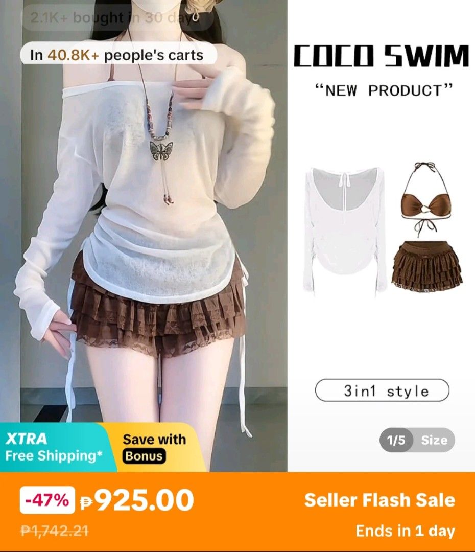 3in1 Bikini Swimsuit Korean style (Category: Bikinis & Swimsuits) located in Manila. Submitted by cheriestyles (Listing ID 1439482569, Image 3). Description: BRAND NEW Never been worn Top, skirt with short inside, and cover SIZE SMALL Negotiable.