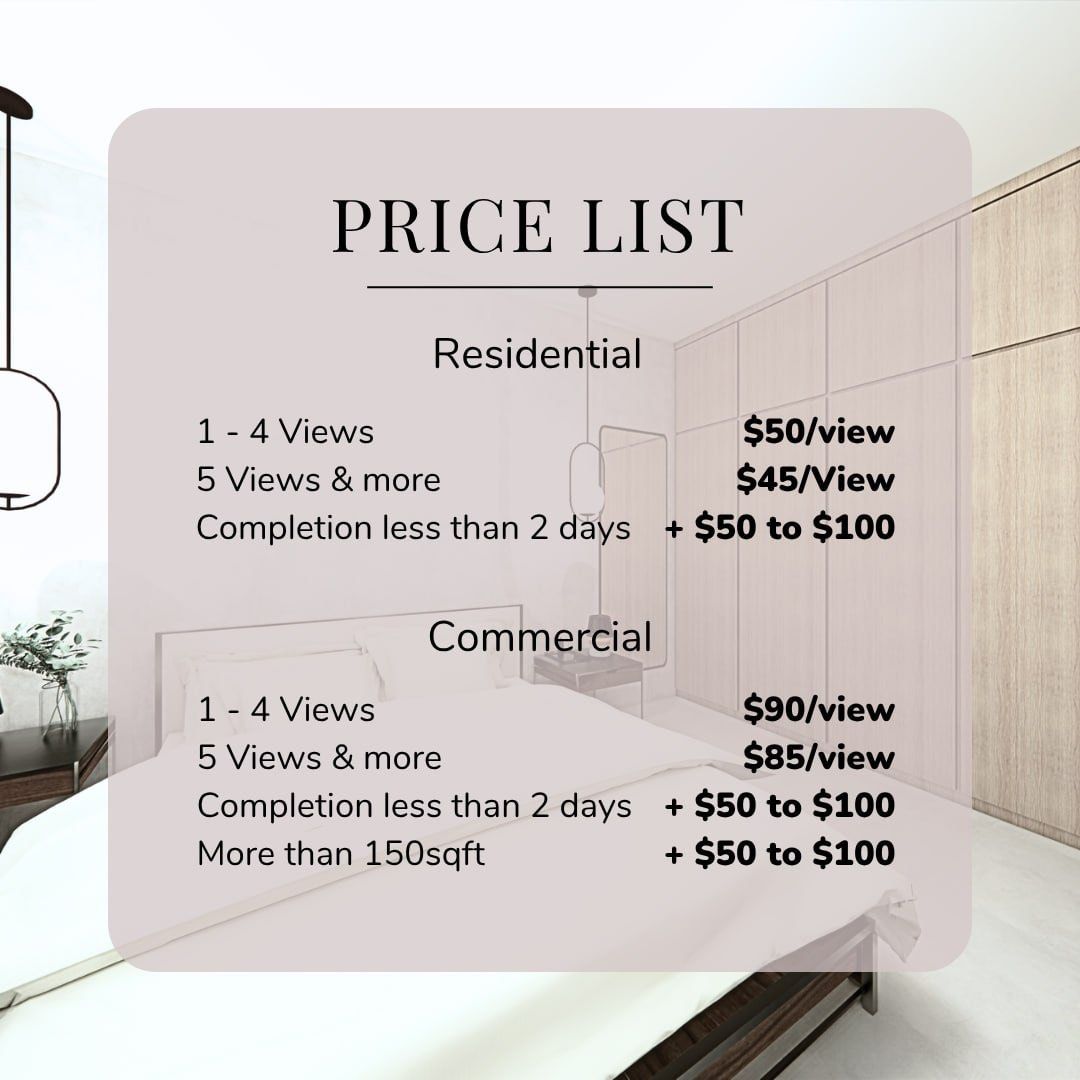 3D Rendering Services (Category: Printing, Design & Marketing) located in Singapore. Submitted by rawrrsungie (Listing ID 1439359285, Image 2). Description: Hey there! ✨ Looking to bring your spaces to life? We offer 3D rendering services for both residential and commercial spaces. 📸 Swipe/See images for our pricelist! 📋 Please read through our important notes for details on the payment process and expected turnaround times. Drop us a PM if you