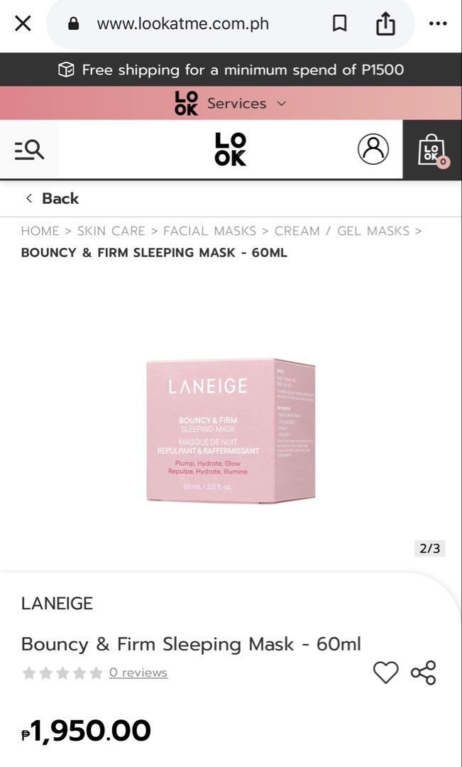 4k php worth: LANEIGE Water Sleeping Mask & Bouncy & Firm Mask ( 2028 / 2027 expiration ) (Category: Face Care) located in Taguig. Submitted by jhc_3014 (Listing ID 1439509244, Image 3). Description: - Laneige Water Sleeping Mask (70ml): Hydrates, brightens, and softens skin. New and sealed. - Laneige Bouncy & Firm Sleeping Mask (60ml): Plumps, hydrates, and gives a glow. New and sealed. PICK UP in BGC .