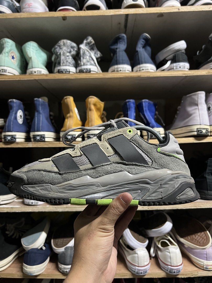 Adidas Ozweego Sneakers - Grey (Category: Sneakers) located in Manila. Submitted by thrift_ko_yan (Listing ID 1439565298, Image 2). Description: - Adidas Ozweego sneakers - Color: Grey - Size: US 8.5, UK 8, EUR 42 - Mesh and suede upper - Chunky sole - Lace-up closure - Adidas logo on tongue - Green sole accents.
