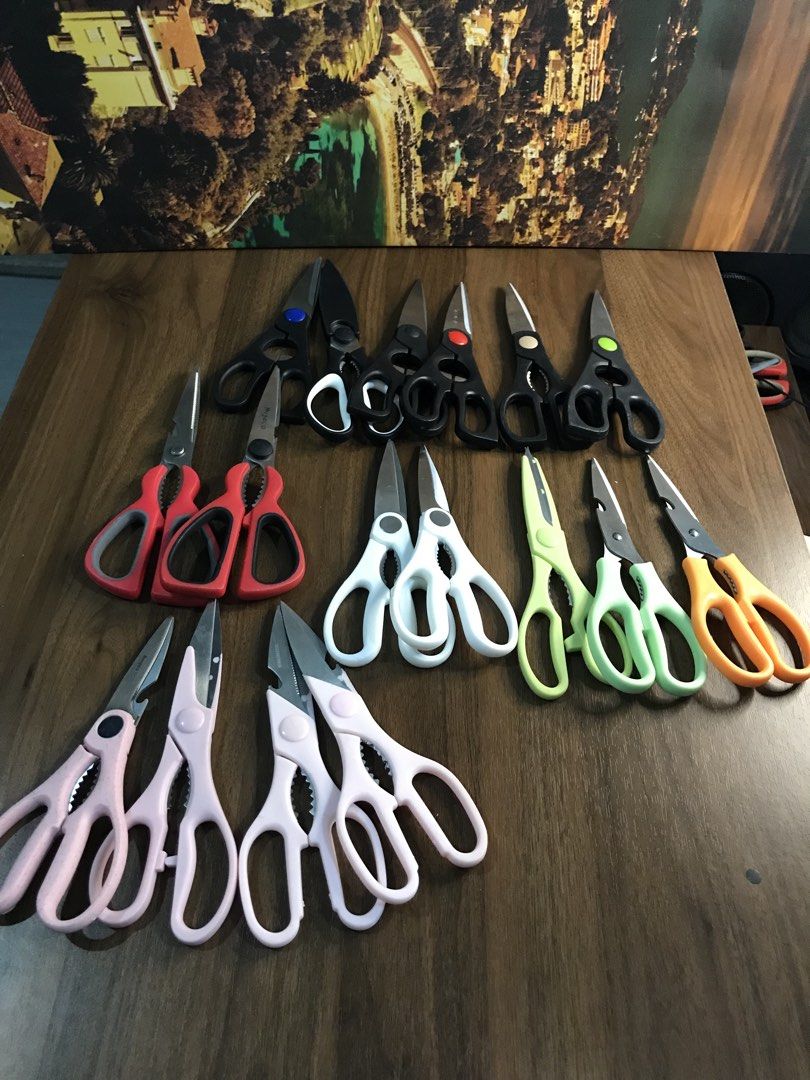Assorted Kitchen Scissors (Category: Other Kitchenware & Tableware) located in Angeles City. Submitted by kimkant06043026 (Listing ID 1439478889, Image 2). Description: - Assorted kitchen scissors. - Available in red, white, green, orange, pink, and black. - Different designs for various kitchen tasks. - Stainless steel blades. - Ideal for everyday kitchen use..