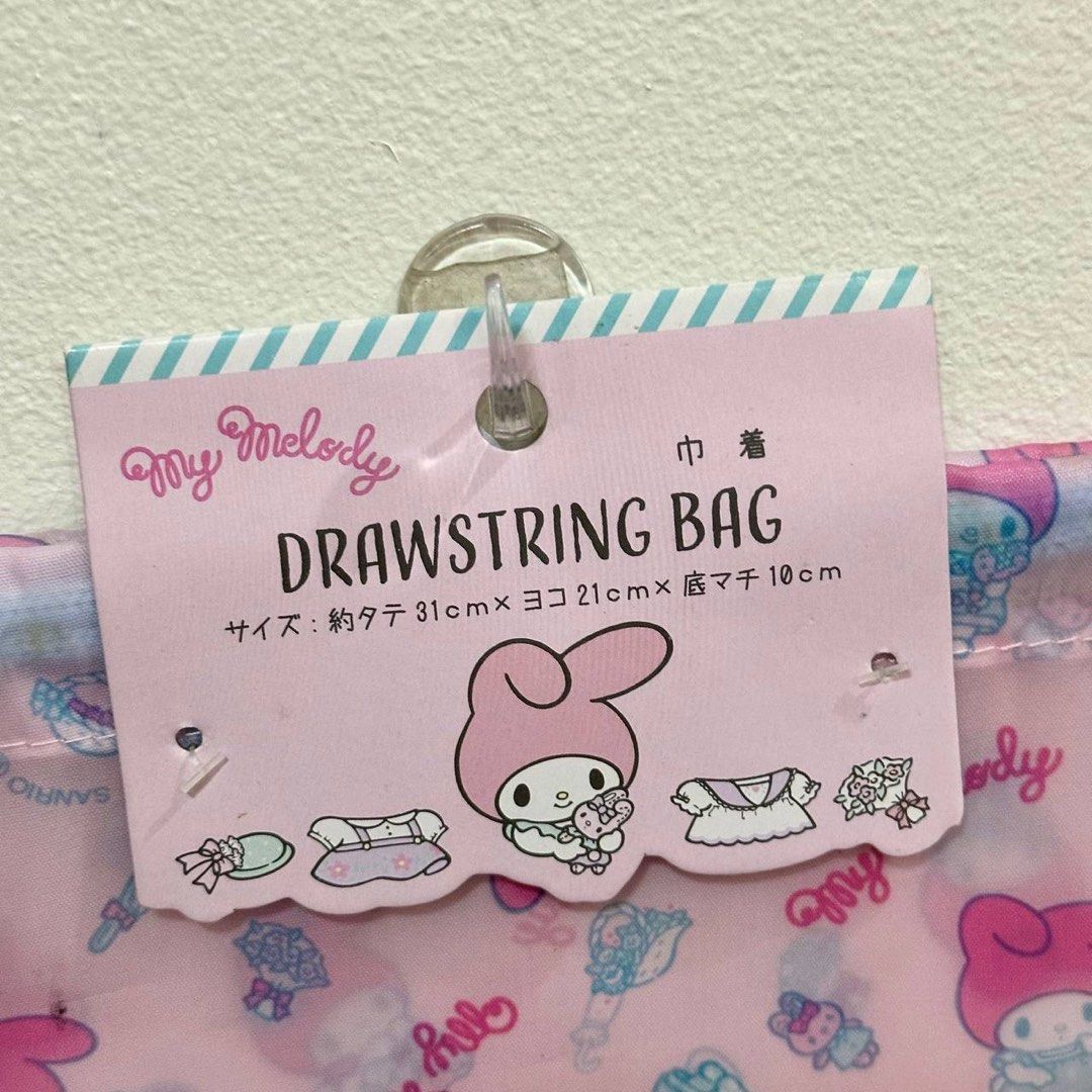 [Authentic] Sanrio My Melody Drawstring Bag (Category: Purses & Pouches) located in Quezon City. Submitted by brandedusagoodies (Listing ID 1439581985, Image 2). Description: Cute authentic My Melody drawstring bag featuring an adorable pastel pink design with My Melody and sweet accessory themed illustrations. Perfect for organizing cosmetics, stationery, toiletries, snacks, accessories, or daily essentials. Material: • Polyester • Polypropylene