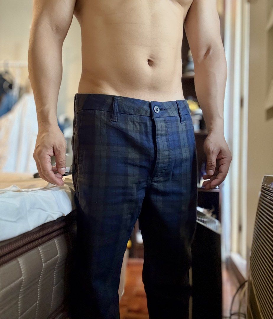 Authentic Topman Blue Tartan Buttonfly Pants (Category: Trousers) located in Mandaluyong City. Submitted by material_boi (Listing ID 1439489984, Image 3). Description: Store bought for I think 4K plus. Used a few times. Topman is now a rare find kasi wala na sa Pinas. Super ganda neto in person. See second photo for the actual color and design of the fabric. Combination of different blue with some grey undertones. Made in India. 32 inches waistli