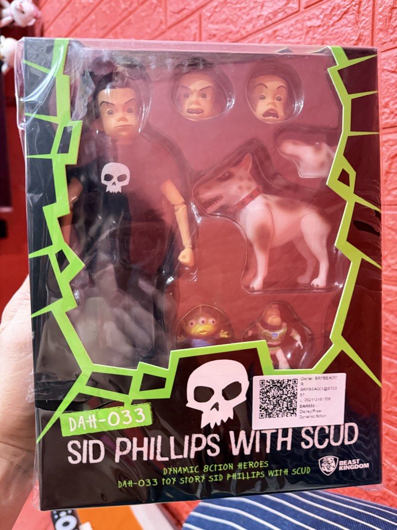 Beast Kingdom DAH-033 Toy Story Sid Phillips with Scud (Category: Figurines & Statues) located in Manila. Submitted by zupershan (Listing ID 1439509971, Image 3). Description: Dynamic Action Heroes DAH-033 Toy Story Sid Phillips with Scud action figure. Includes interchangeable faces and hands, Scud the dog, Buzz Lightyear, and an alien figure. Comes with a rocket, a traffic cone, and a magnifying glass. The figure is in its original packaging..