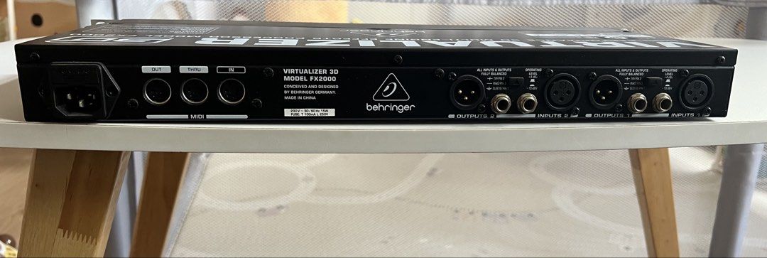Behringer Virtualizer 3D FX2000 Effects Processor (Category: Other Audio Equipment) located in Singapore. Submitted by delaynomore_ (Listing ID 1439448437, Image 6). Description: - Behringer Virtualizer 3D FX2000 - High-performance multi-effects processor - Wide range of effects for audio processing - In good working condition - no box Bought from Swee Lee. Used once to test. Able to nego slightly for fast deal .