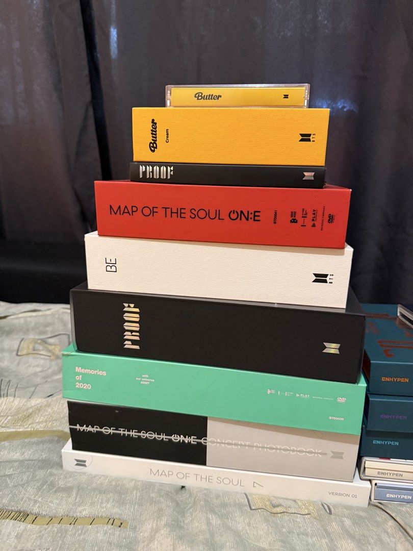 BTS & ENHYPEN Albums (Category: CDs & DVDs) located in Quezon City. Submitted by internationalpopksensashop (Listing ID 1439483145, Image 2). Description: SOLD ALL BTS ALBUMS except Butter Cassette selling my old BTS and ENHYPEN albums for my dad's medicines you can dm me for more inquiries! prices at the last slide :) location : QC payment : gcash/maya/bank transfer.