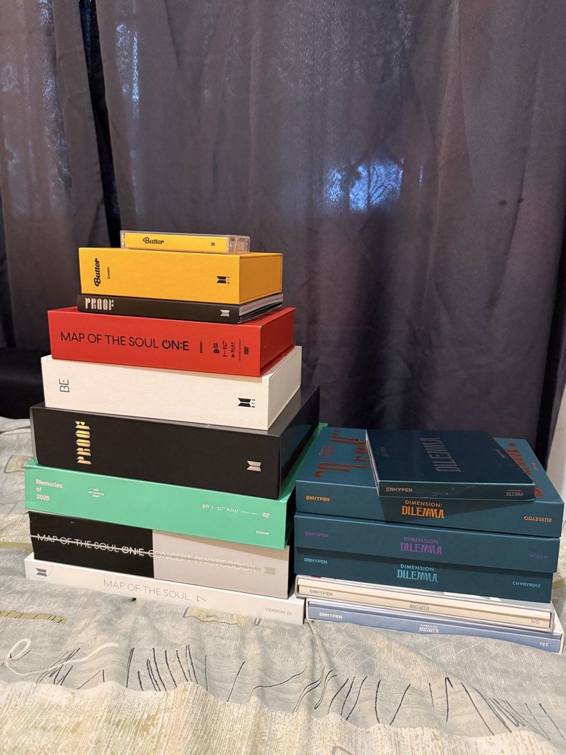 BTS & ENHYPEN Albums (Category: CDs & DVDs) located in Quezon City. Submitted by internationalpopksensashop (Listing ID 1439483145, Image 1). Description: SOLD ALL BTS ALBUMS except Butter Cassette selling my old BTS and ENHYPEN albums for my dad's medicines you can dm me for more inquiries! prices at the last slide :) location : QC payment : gcash/maya/bank transfer.