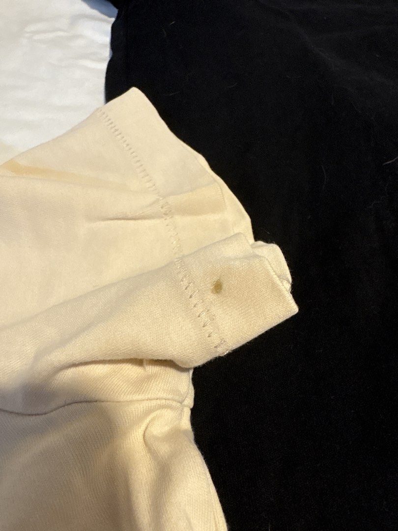 BUNDLE Uniqlo CREW NECK T-shirts - White, Black, Beige - Small (Category: Shirts) located in Manila. Submitted by icy_________ (Listing ID 1439449718, Image 2). Description: - Set of 3 Uniqlo T-shirts (White, Black, Beige) - Size: Small - Condition: Good overall - Beige shirt: Small stain on sleeve, faded print on collar - Black shirt: faded print on collar - White shirt: faded print on collar.