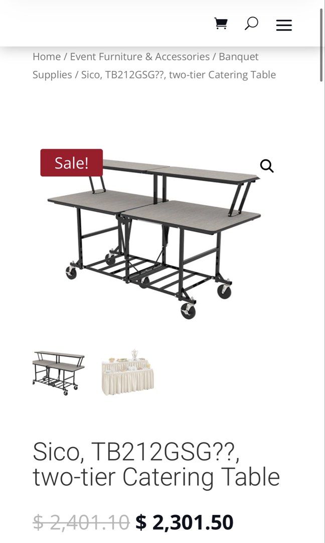 Catering table (Category: Tables & Sets) located in Binan City. Submitted by rgmofficefurniture (Listing ID 1439461521, Image 2). Description: - Dark wood-grain finish - Sturdy black metal frame - Two-tier design - Mounted on wheels for easy mobility - Foldable for convenient storage - Suitable for various uses .