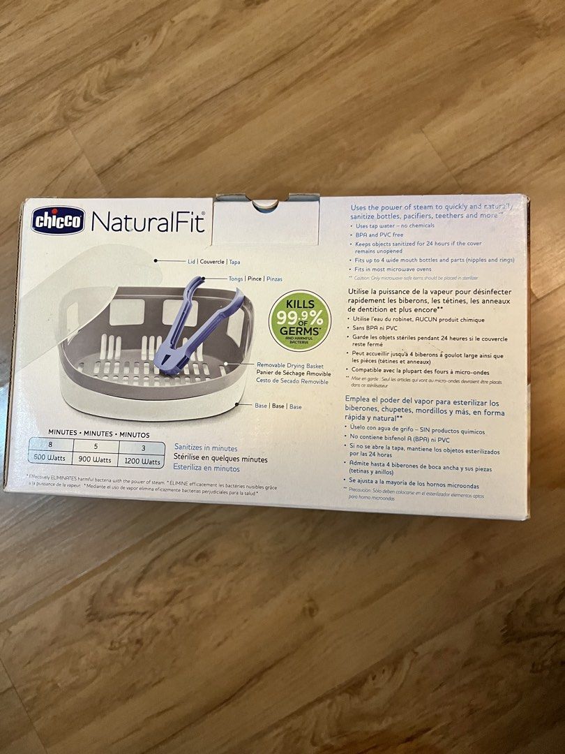 Chicco Microwave Steam Sterilizer (Category: Breastfeeding & Bottle Feeding) located in Pasig City. Submitted by grndhub (Listing ID 1439522510, Image 3). Description: - Chicco NaturalFit Microwave Steam Sterilizer - Effectively eliminates 99.9% of germs. - Uses the power of steam. - Fast and easy to use in the microwave. - Sterilizes bottles and accessories. -Brand New. Never used. Pick up Pasig.
