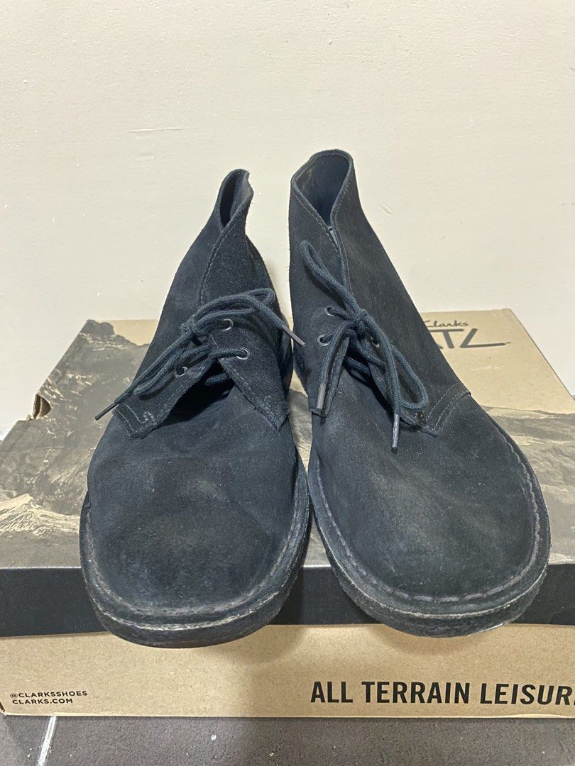 Clarks Suede Boots (chukka/desert boots) (Category: Boots) located in Muntinlupa City. Submitted by lucky_mikhail.enver (Listing ID 1439514229, Image 2). Description: - Clarks Desert Boots 11826 - Black suede - Size UK 8 / US 9 / EU 42 - Lace-up style - Durable sole - Includes a shoe box - Signs of light wear on soles and suede.