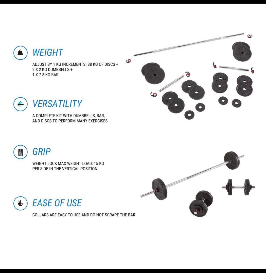 Corength 50KG Weight Training Dumbbells and Barbell Kit, Sports ...