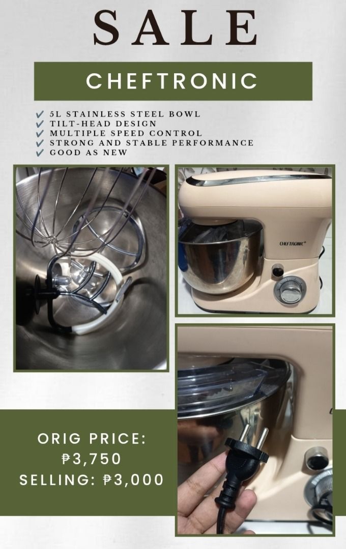 Chef Tronic Mixer (Category: Other Kitchenware & Tableware) located in Pasig City. Submitted by ta.ccc (Listing ID 1439593438, Image 1). Description: ‼️Decluttering Sale‼️ All details are already posted on each photo. Most items are good as new and brand new, super sulit na hehehe Location: Pasig City dm me if interested or for more inquiries 💌🫶.