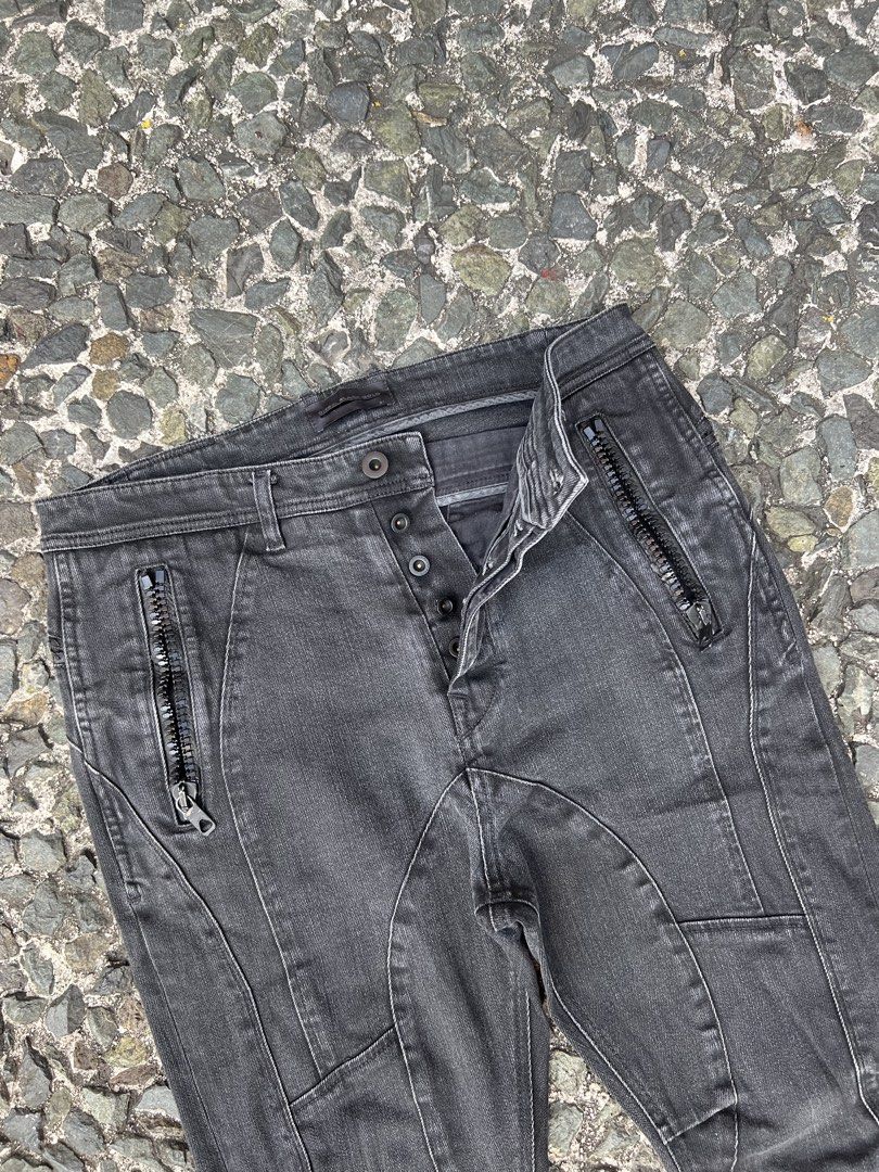 Diesel Black Gold Stitched Pattern Denim Jeans (Category: Jeans) located in Manila. Submitted by -handpick- (Listing ID 1439516952, Image 3). Description: - Diesel Black Gold jeans - Dark grey wash - Slim fit - Unique design with zipper accents and distinctive stitching - Button fly - Multiple pockets, including back pockets with button closures Size : 31 Dimensions : Length : 34 Inseam : 22 Leg opening : 6 Knee : 7.5 Thigh : 10 Front rise :12 Wa