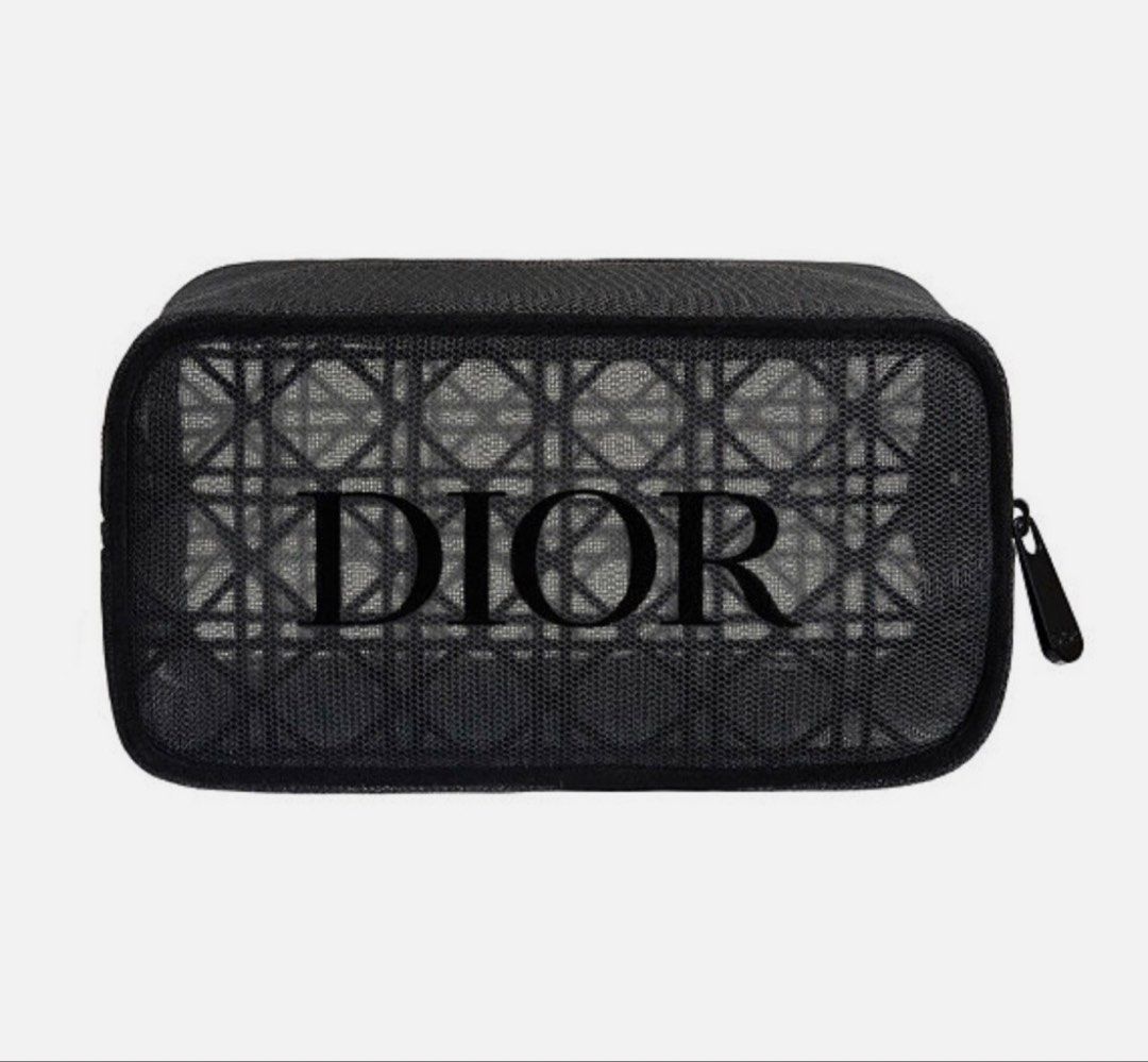 Dior Beauty Mesh Cosmetic Pouch GWP (Category: Luxury Bags & Wallets) located in Pasig City. Submitted by iamloveluxe (Listing ID 1439518343, Image 2). Description: - Authentic GWP Dior Beauty cosmetic pouch - Features the Dior logo - Black mesh material - Comes with original packaging (box and tissue paper) - 4 pcs available.
