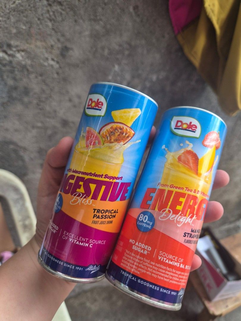Dole Digestive & Energy Drink - No Added Sugar (Category: Beverages) located in Quezon City. Submitted by Rurikomarie (Listing ID 1439474502, Image 2). Description: FOR SALE!! SUPER SULIT DEALS! Check my page for more sale items! LOCATION: Novaliches, Quezon City - Dole Digestive Drink (Tropical Passion) and Energy Drink (Strawberry) available! - Refreshing flavors for a quick boost. - No added sugar. - Expiration Date: October 23, 2026. - Discou