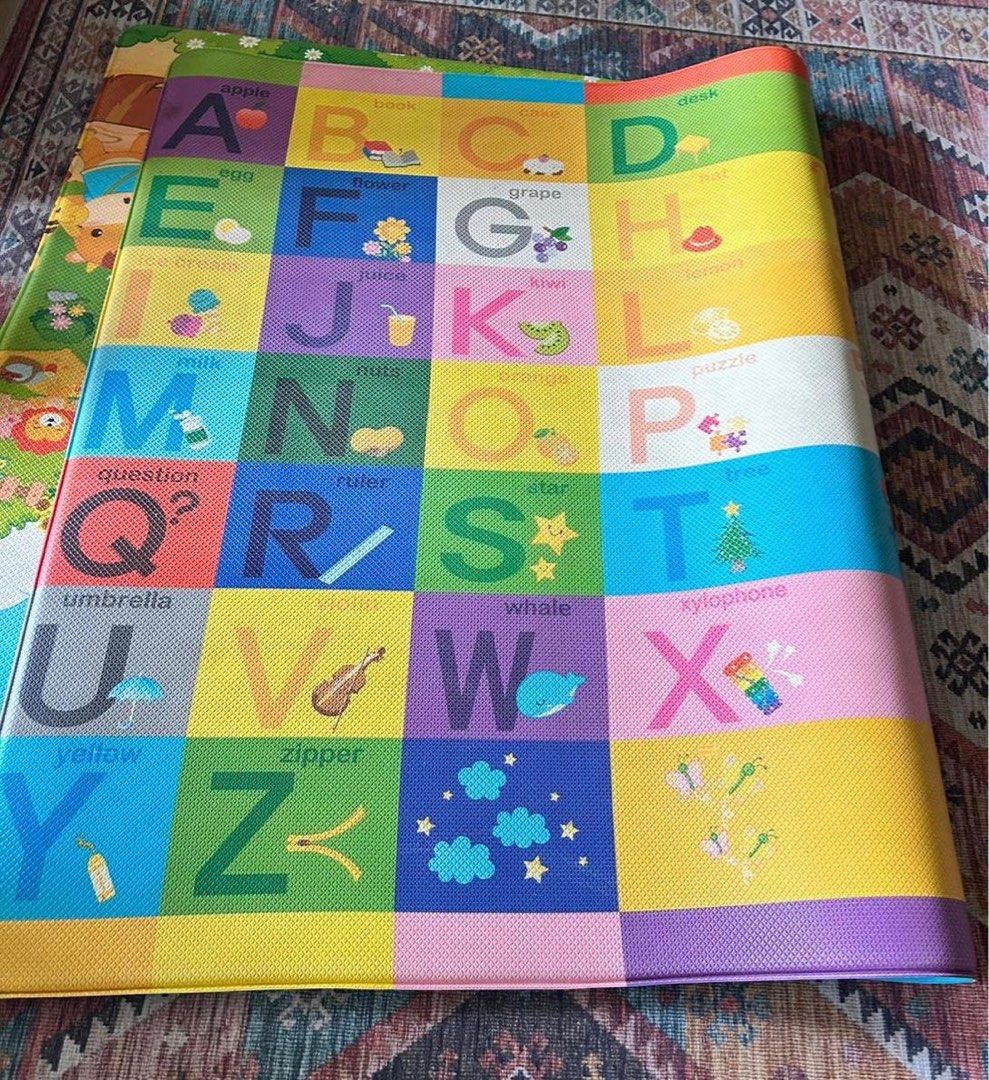 Double-Sided Play Mat - Alphabet & Cartoon Design, Babies & Kids ...