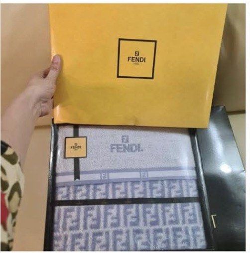 Fendi Towel Set from Japan SEALED (Category: Bedding & Towels) located in Pasig City. Submitted by iamloveluxe (Listing ID 1439525199, Image 1). Description: Fendi Home Living - Fendi towel set - Includes towel and branded box - Features Fendi logo and pattern - Unused condition - 1 pc left - SRP ₱10k+.