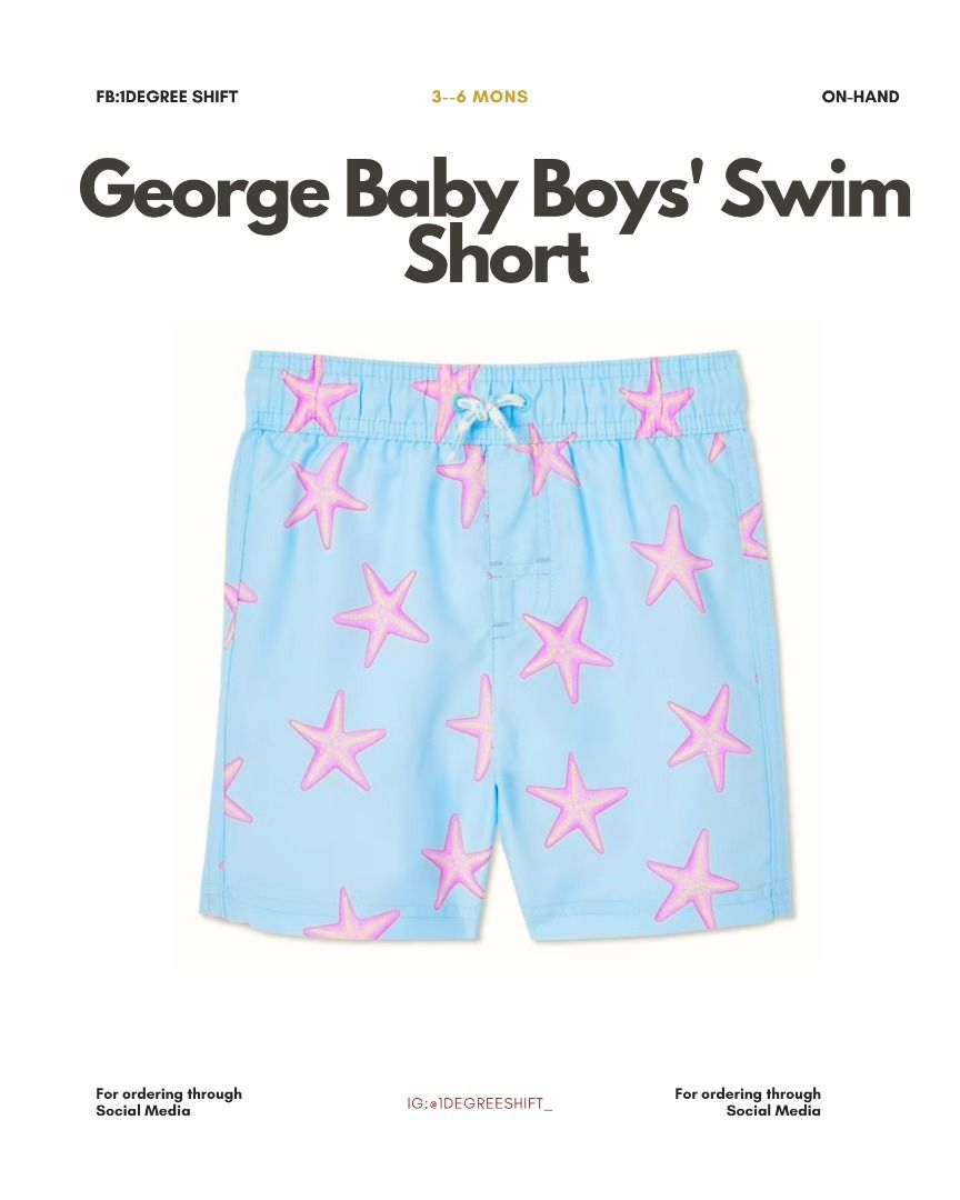 George Baby Boys' Swim Short - Assorted (Category: Babies & Kids Fashion) located in Caloocan City. Submitted by beady06 (Listing ID 1439593949, Image 3). Description: George baby boys' swim shorts. Available in various colors and patterns, including blue, orange, pink, and a checkered design. Sizes available are 2T and 18-24M, and 3-6 months. Perfect for your little one's beach or pool days. Made from a lightweight and quick-drying material..