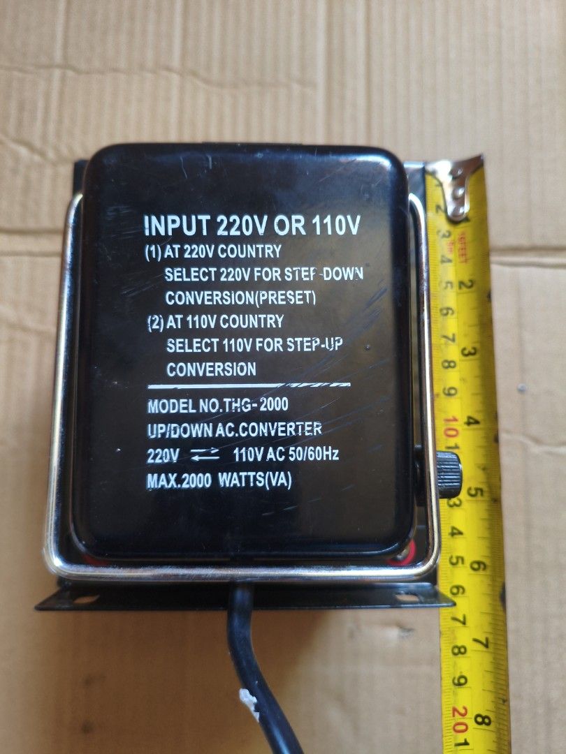 Goldsource Step Up/Down Transformer THG-2000W (Category: Electrical, Adaptors & Sockets) located in Pasig City. Submitted by coolphoenix-29ac (Listing ID 1439477634, Image 3). Description: - Goldsource THG-2000W Step Up/Down Transformer - Input: 220V or 110V - Output: 110V or 220V - Built-in AC voltage selection - Built-in sockets (2 flat pin or 2 round pin) - Fuse protection - Includes flat pin adaptor - Max 2000 Watts (VA).