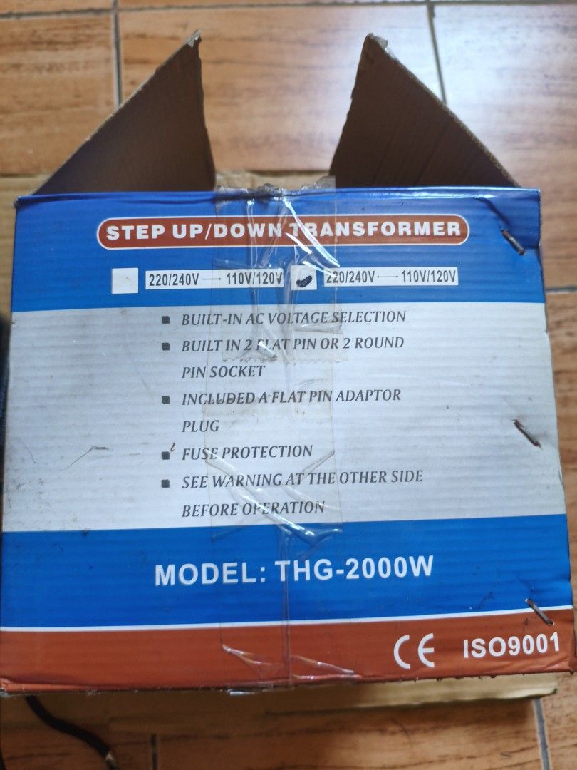 Goldsource Step Up/Down Transformer THG-2000W (Category: Electrical, Adaptors & Sockets) located in Pasig City. Submitted by coolphoenix-29ac (Listing ID 1439477634, Image 2). Description: - Goldsource THG-2000W Step Up/Down Transformer - Input: 220V or 110V - Output: 110V or 220V - Built-in AC voltage selection - Built-in sockets (2 flat pin or 2 round pin) - Fuse protection - Includes flat pin adaptor - Max 2000 Watts (VA).