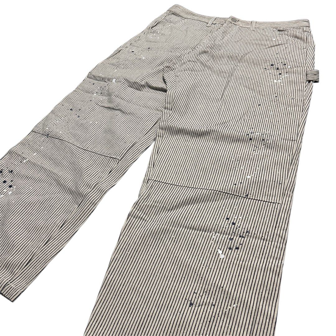 GOODNIES Hickory Stripe Double-Knee Painter Pants (Category: Jeans) located in Cagayan de Oro. Submitted by thatsdopethrift (Listing ID 1439589629, Image 2). Description: GOODNIES is a highly sought-after South Korean heritage/vintage label known for high-quality, heavy-duty workwear aesthetics. Features a classic heavyweight hickory stripe twill with reinforced double-knee front paneling, a hammer loop, and a side tool pocket. Stands out with it