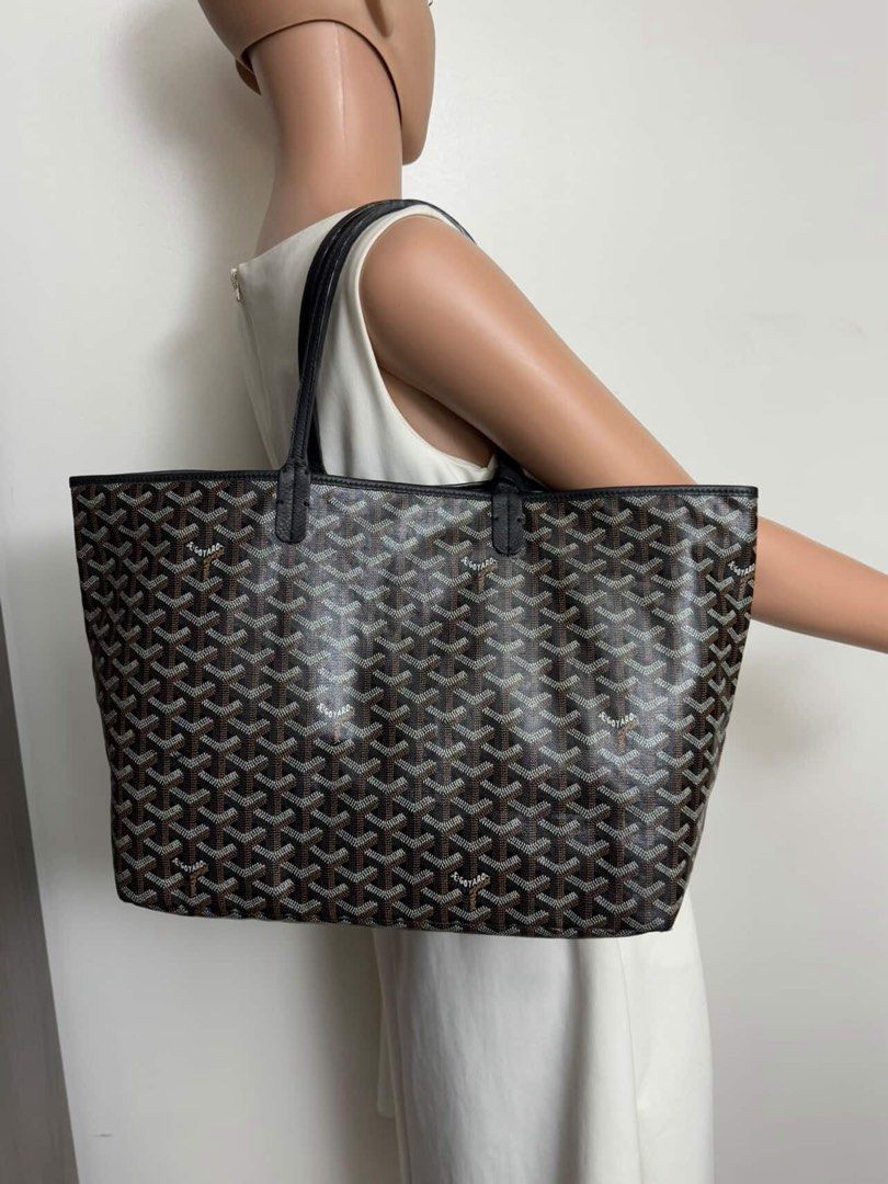 Goyard St. Louis Tote Bag (Category: Luxury Bags & Wallets) located in Manila. Submitted by decluterthings888 (Listing ID 1439428174, Image 2). Description: - Authentic Goyard St. Louis tote bag - Color: Brown and Black - Features the signature Goyardine pattern - Includes a detachable pouch - Black leather handles and trim - Goyard logo on the bag's bottom - Minor wear visible on handles ❌NO LOW BALLER ❌see photos .