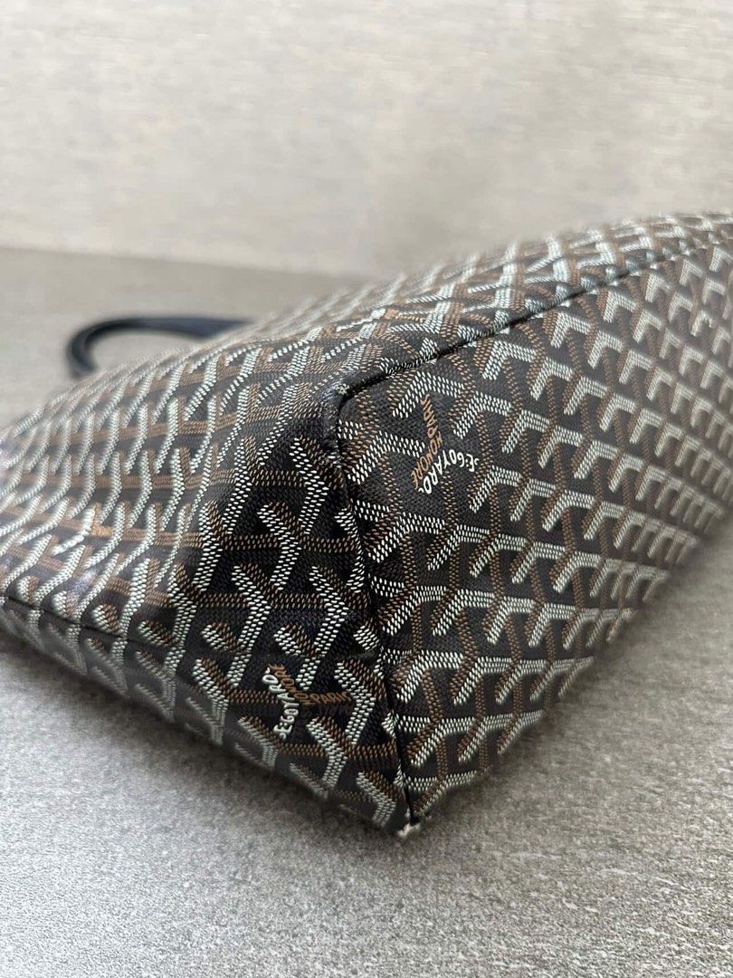 Goyard St. Louis Tote Bag (Category: Luxury Bags & Wallets) located in Manila. Submitted by decluterthings888 (Listing ID 1439428174, Image 3). Description: - Authentic Goyard St. Louis tote bag - Color: Brown and Black - Features the signature Goyardine pattern - Includes a detachable pouch - Black leather handles and trim - Goyard logo on the bag's bottom - Minor wear visible on handles ❌NO LOW BALLER ❌see photos .