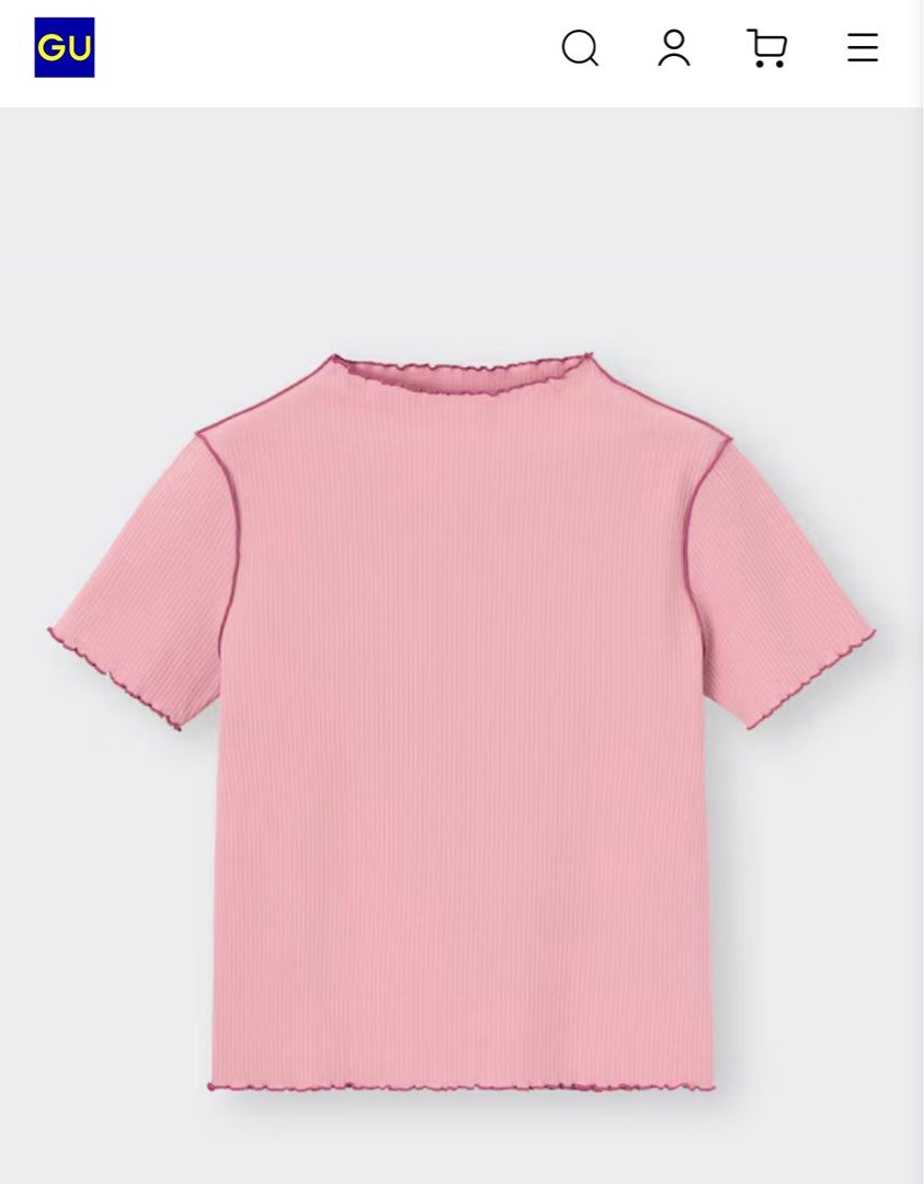 GU Pink Ribbed T-shirt (Category: Shirts) located in Cavite. Submitted by yakultjeni85475 (Listing ID 1439562119, Image 1). Description: - Pink ribbed t-shirt from GU - Features a mock neck and short sleeves - Subtle textured design - Flattering fit - Versatile for various styling options (see second image) - Perfect for a casual chic look.