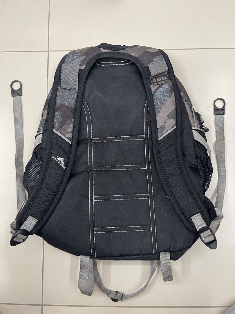 High Sierra Backpack Camo Print - Loop Backpack - Graffiti Black Ash Color - Travel Backpack (Category: Backpacks) located in Manila. Submitted by shopandscore (Listing ID 1439592909, Image 2). Description: Needs cleaning but all zipper and actual bag with good condition - High Sierra backpack with camo print - 33-liter capacity - Multiple zippered compartments - Side mesh pockets - Adjustable straps - Front attachment clip - Adjustable side comp