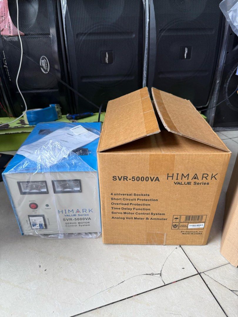 HIMARK SVR-5000VA Servo Motor Voltage Regulator (Category: Other Home Appliances) located in Manila. Submitted by icasan17 (Listing ID 1439434817, Image 1). Description: - HIMARK SVR-5000VA Voltage Regulator - 4 Universal Sockets - Short Circuit & Overload Protection - Time Delay Function - Servo Motor Control System - Analog Volt Meter & Ammeter - Brand New in Original Packaging.