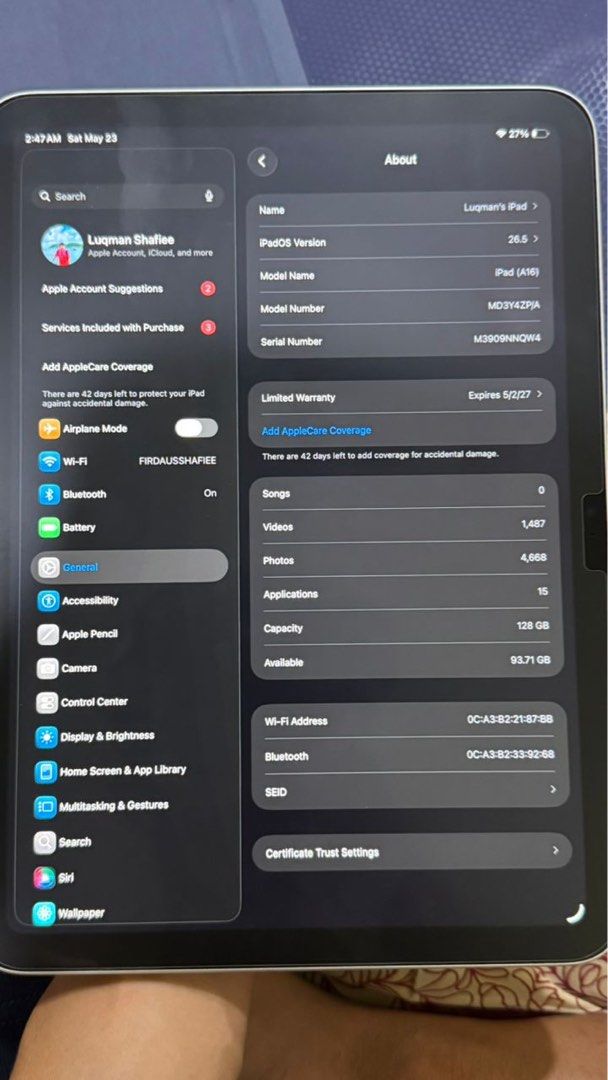 Ipad (Category: iPad) located in Kuala Terengganu. Submitted by luqmanshafiee (Listing ID 1439535746, Image 3). Description: baru beli 3 hari tapi dah nak jual sebab takde kegunaan. harga beli 1599 without warranty. .