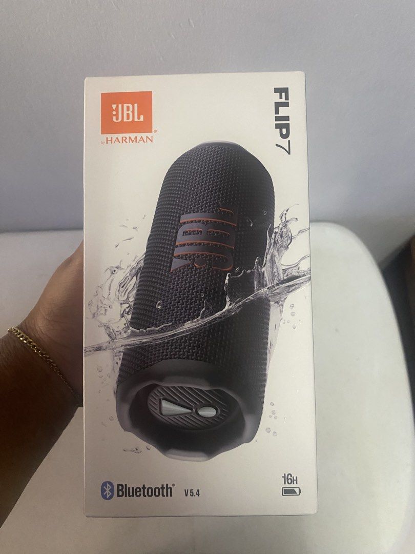 JBL Flip 7 Bluetooth Speaker (Category: Soundbars, Speakers & Amplifiers) located in Paranaque City. Submitted by riaboo (Listing ID 1439463291, Image 1). Description: Brand new and sealed. Meet up only Can be opened upon meet up - JBL Flip 7 Portable Bluetooth Speaker - Bluetooth v5.4 - 16-hour battery life - Designed for bold sound - Perfect for adventures - Features JBL and Harman branding on the box.