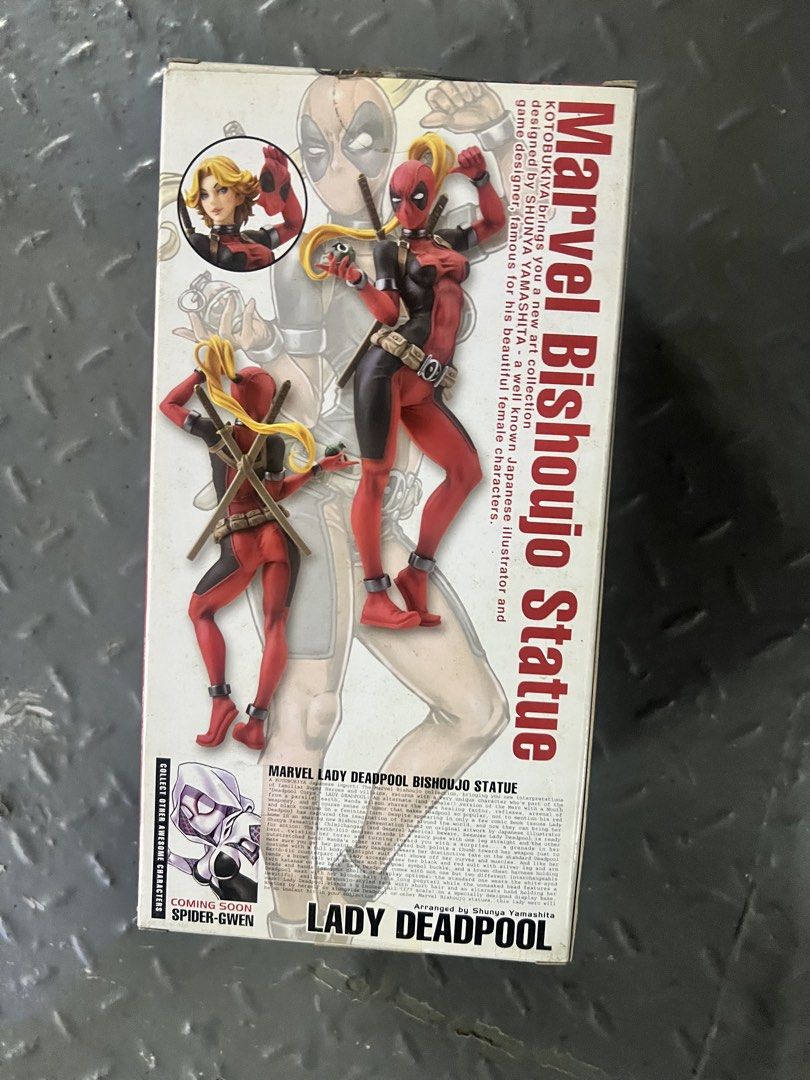 Kotobukiya Bishoujo Lady Deadpool (Category: Figurines & Statues) located in Caloocan City. Submitted by ryshevennostalgia (Listing ID 1439484567, Image 1). Description: Selling Bishoujo Lady Deadpool BIB (Back in Box) Complete Clean No Damage Broken parts Box not mint Price-2500 Location Sampaloc Manila.