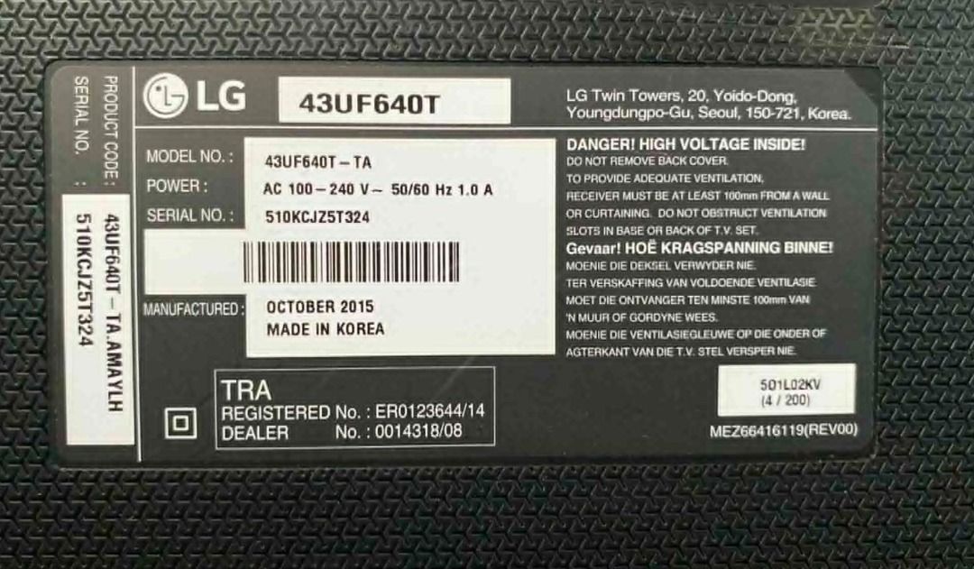 LG webOS TV UF640T 43-inch (Category: TV) located in Manila. Submitted by wisik06 (Listing ID 1439459580, Image 3). Description: LG webOS TV model UF640T. Picture not working.