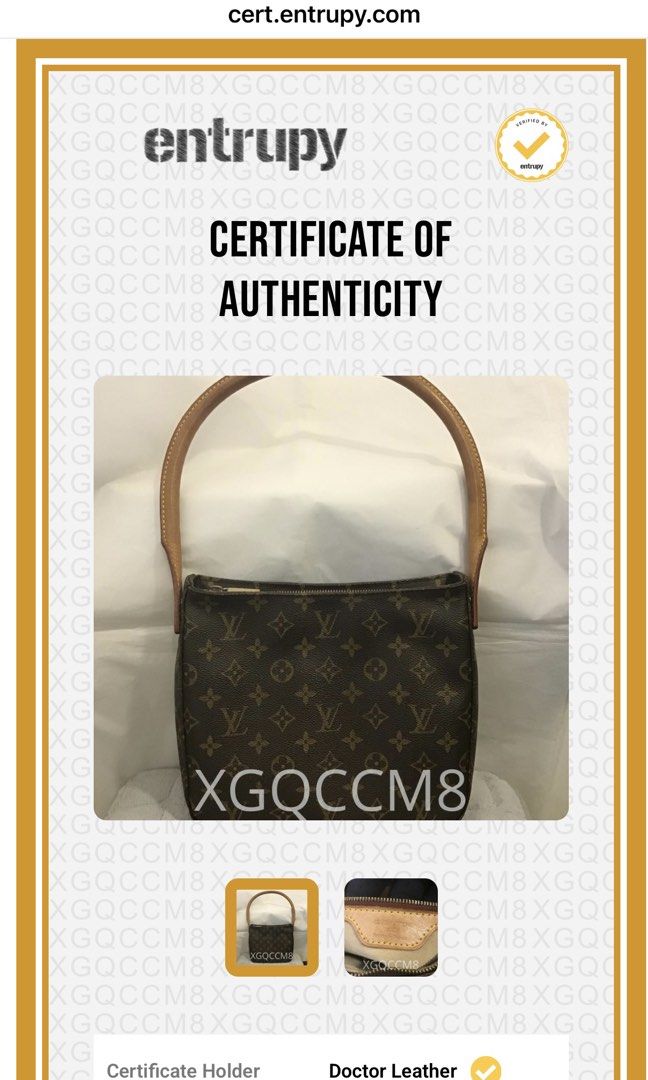 Louis Vuitton Looping MM Handbag with ENTRUPY (Category: Luxury Bags & Wallets) located in Quezon City. Submitted by mamamars1987 (Listing ID 1439534272, Image 2). Description: - Authentic Louis Vuitton Looping MM handbag - Excellent preloved condition - Includes Entrupy certificate - Includes dustbag and free bag organizer inside.