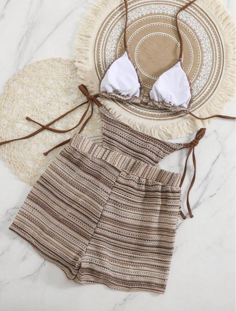 M brown 3pieve set self tie swimsuit with shorts (Category: Bikinis & Swimsuits) located in Bacoor. Submitted by hijasph (Listing ID 1439489736, Image 2). Description: BRAND NEW Available: medium Payment: ✅ g.cash/ b.ank Transfer DELIVERY/SHIPPING: ✅ J&T .