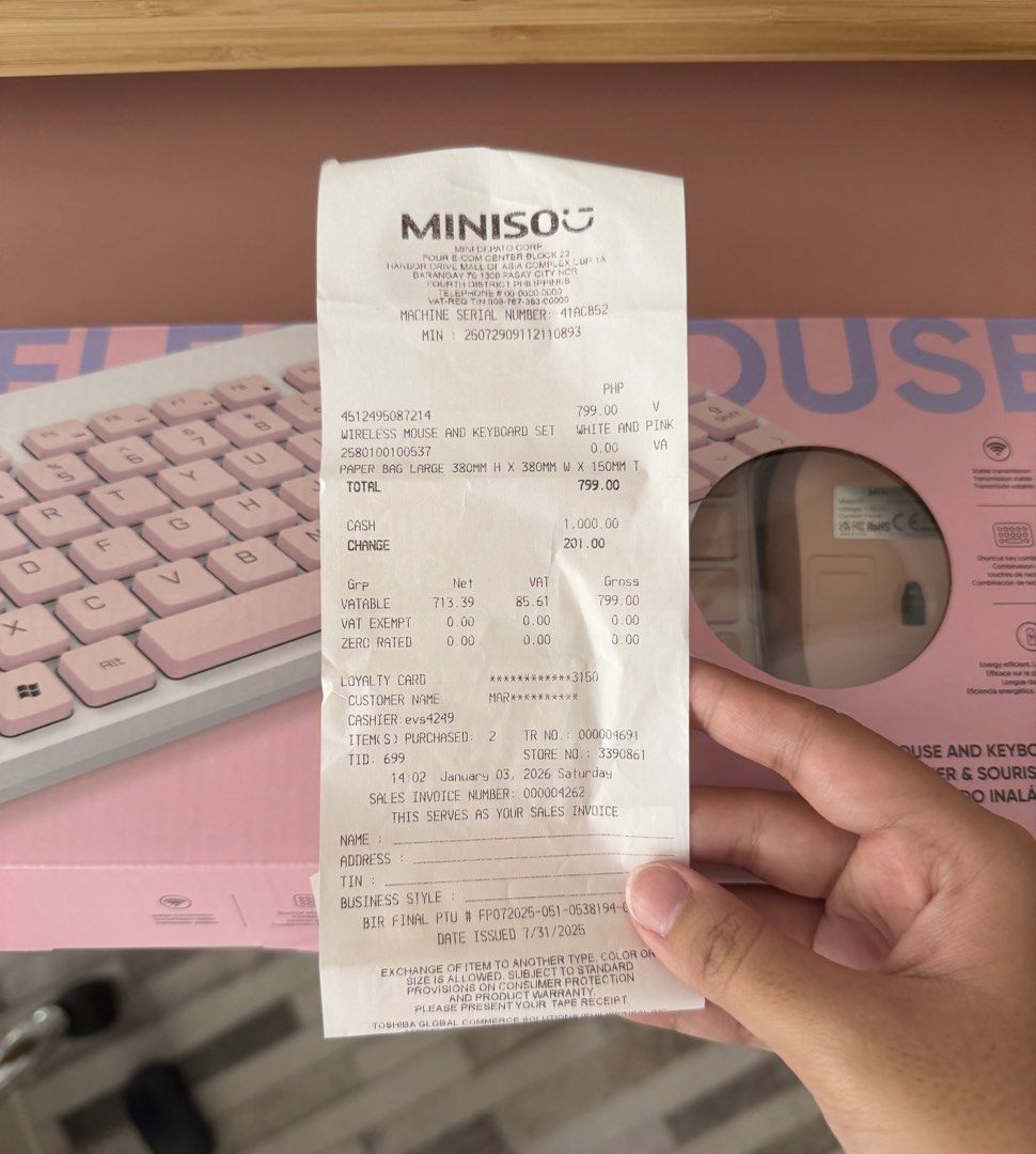 Miniso Wireless Mouse and Keyboard Set (Category: Computer Keyboard) located in Rizal. Submitted by jmnspace (Listing ID 1439432407, Image 2). Description: Miniso Wireless Mouse and Keyboard - slightly used - purchased jan 3, 2026 for ₱799 - with batteries included for both - with box mop: gcash/bpi qr loc: cainta rizal/boni serrano qc, weekdays mod: same day delivery only (lalamove/grab) pls dm me for more inquiries, thank you! .