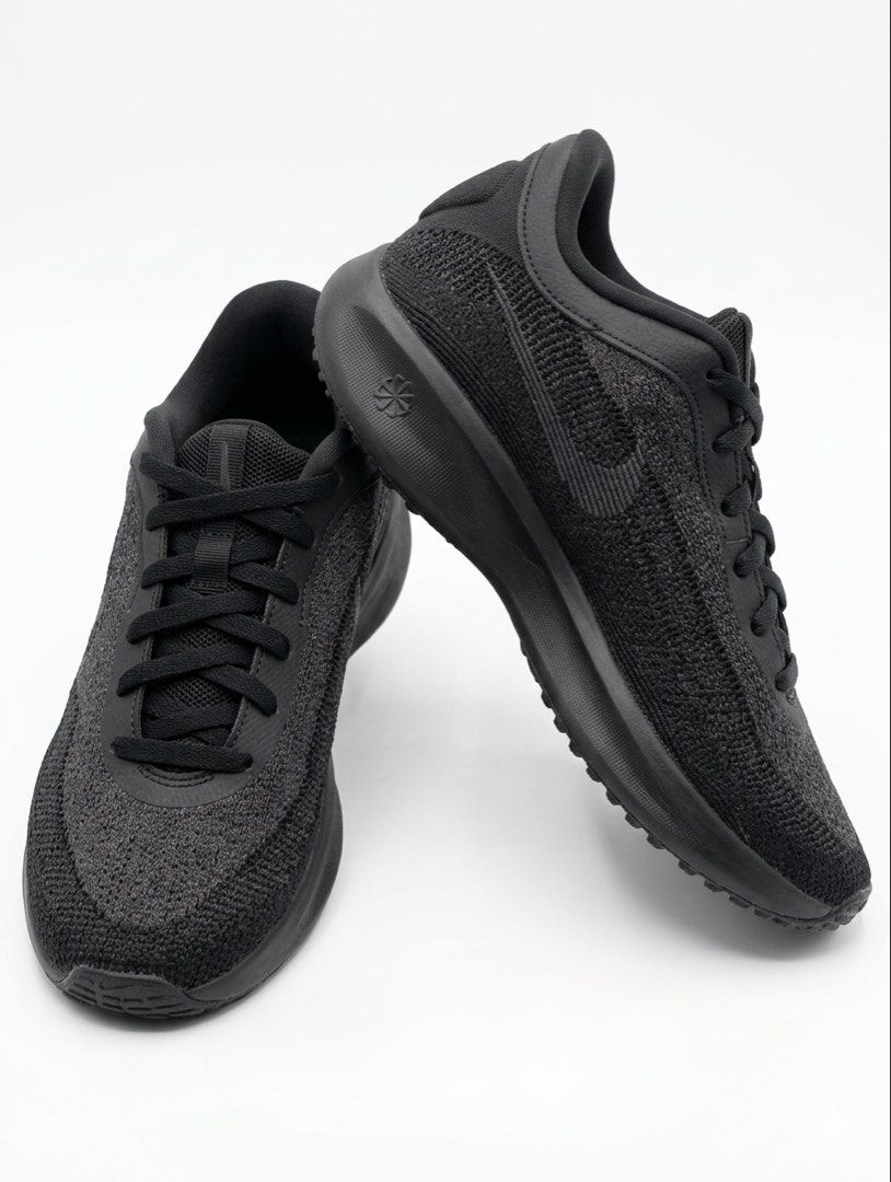 Nike Men's Black Sneakers Size 9 (Category: Sneakers) located in Manila. Submitted by rednaz_31 (Listing ID 1439567211, Image 1). Description: - Black Nike sneakers - Size: US 9, EUR 42.5, CM 27 - Model: FJ7808-001 - Textured upper - Black sole - Nike swoosh logo visible.