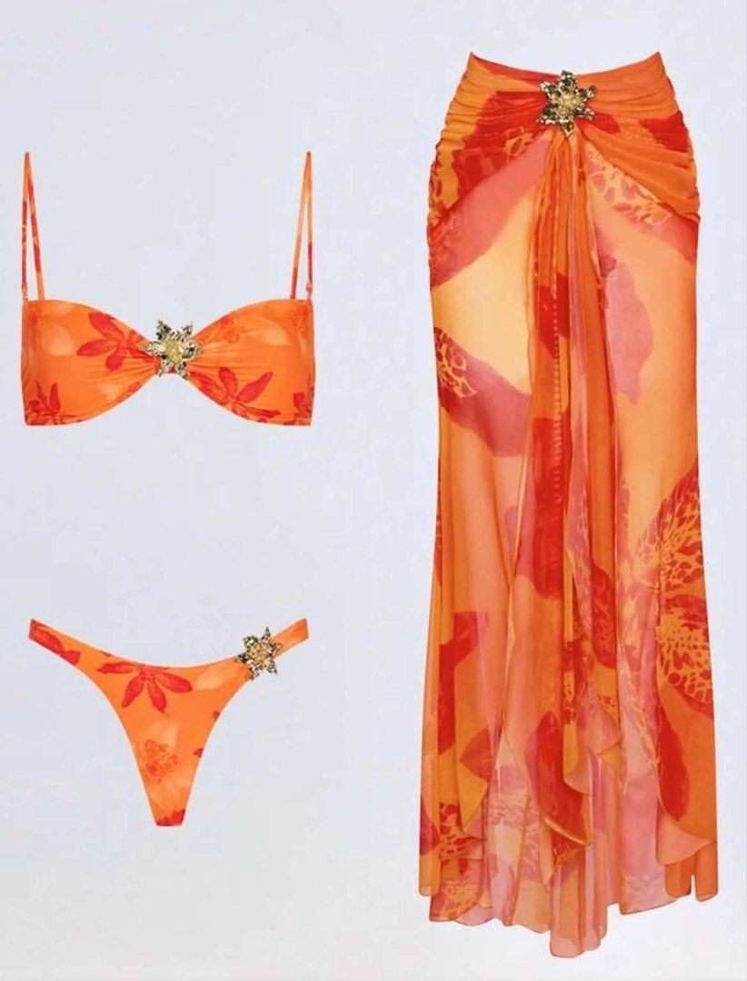SHEIN Orange Floral Print Bikini Set (Category: Bikinis & Swimsuits) located in Manila. Submitted by v.raine (Listing ID 1439532857, Image 2). Description: Used once only ‼️.