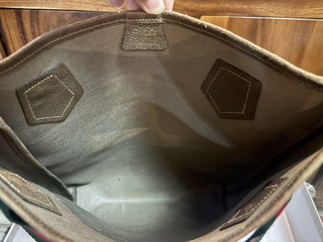 Original/ Authentic Gucci Tote bag (Category: Luxury Bags & Wallets) located in Imus. Submitted by bagsofblessings24 (Listing ID 1439458280, Image 3). Description: Preloved Guaranteed Original Gucci Plus Tote Bag Can be used as laptop or shopping bag Height 15in x Length 12.5 in x Bottom 2.5in Very good condition, minimal fading on the hardware and suede part on the lips and corners ( pls examine photos) Clean inside and outside Will last for man