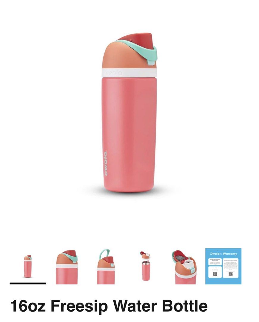 Owala 16oz Freesip Water Bottle (Category: Water Bottles & Tumblers) located in Makati City. Submitted by karahdas (Listing ID 1439429766, Image 1). Description: - Owala Freesip 16oz water bottle - Stylish coral pink body, peach top, and teal handle - Convenient flip-top lid - Includes a built-in straw - Perfect for on-the-go hydration.
